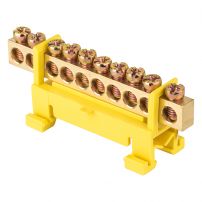 Шина "0" PE (6х9мм) 10 отверстий латунь изолятор тип "Стойка" на DIN-рейку EKF PROxima