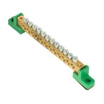 Шина "0" PE 8x12мм 12 отверстий, латунь, с контактной пластиной, 2 угловых изолятора EKF PROxima