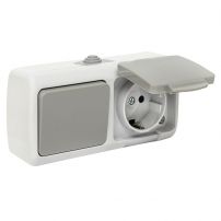 Блок розетка Мурманск 1-местная 16А с заземлением, с крышкой с 1-клавишным выключателем IP54 EKF PROxima