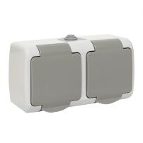 Розетка Мурманск 2-местная 16А с заземлением, с крышкой, с защитными шторками  IP54 EKF PROxima