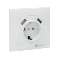 Розетка Валенсия 1-местная с заземлением, с защитной шторкой, с 2 USB 2,1А, 16А EKF PROxima