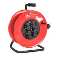 Удлинитель на катушке "Гефест 2.0" 4 гнезда 20м с заземлением и предохранителем КГ 3*2,5 16А/3,5кВт IP44 EKF PROxima