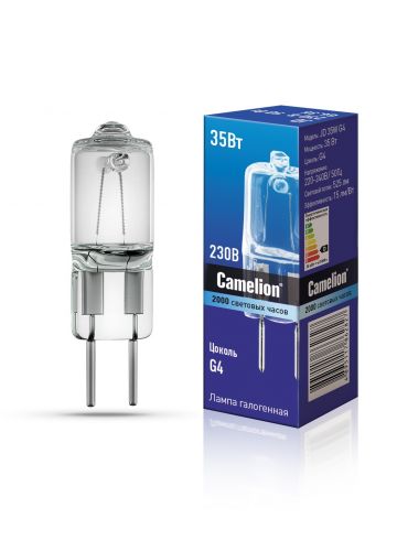Лампа галогенная без рефлектора Camelion JD 35W, G4, 220V, 2000ч