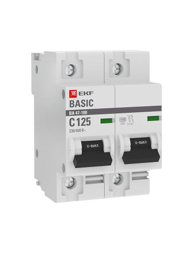 Автоматический выключатель 2P 125А (C) 10kA ВА 47-100 EKF Basic