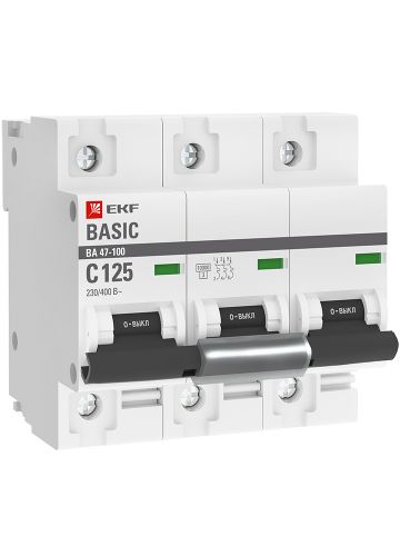 Автоматический выключатель 3P 125А (C) 10kA ВА 47-100 EKF Basic