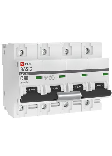 Автоматический выключатель 4P  80А (C) 10kA ВА 47-100 EKF Basic