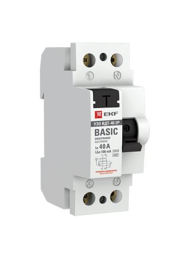 Устройство защитного отключения УЗО ВД-40 2P 40А/100мА (электронное) EKF Basic