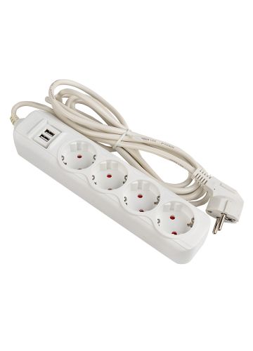Удлинитель "Эксперт" 4 гнезда 2 метра 16А/3,5кВт с 2 USB 2,1А ПВС 3х1 EKF
