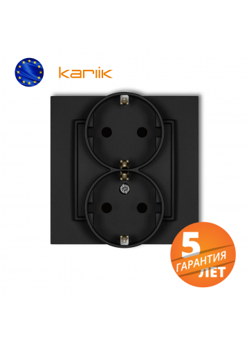 Двойная розетка с заземлением schuko 2х(2P+Z) (с защитными шторками) Karlik Mini, черный матовый (12MGP-2sp)